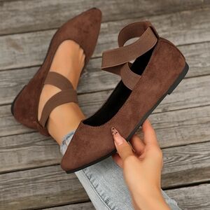 Brown Suede Women's Crisscross Slip On Flats